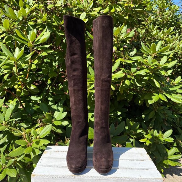 Stuart Weitzman Molten Wedge Boots in Cola Suede - Size 6.5 - Picture 4 of 9